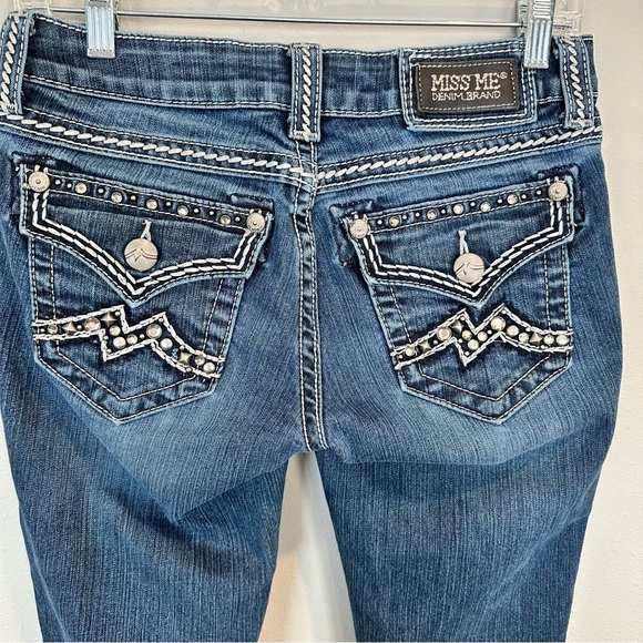 Miss Me Denim Jeans Easy Capri Rolled Adjustable Straight Leg Rhinestones Bling - Picture 8 of 16
